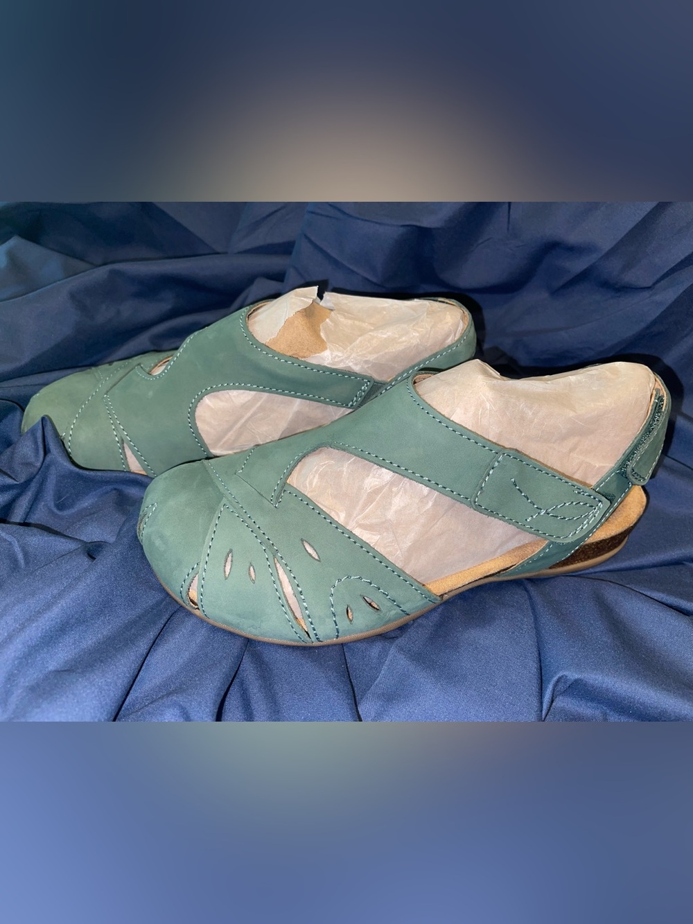 Earth Origins Teal Cutout Slip-On Sandals